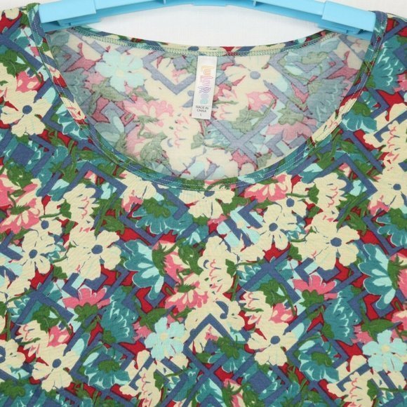 LuLaRoe Perfect T Shirt Top Blouse Yellow Blue Green Pink Floral L Large - Picture 5 of 12